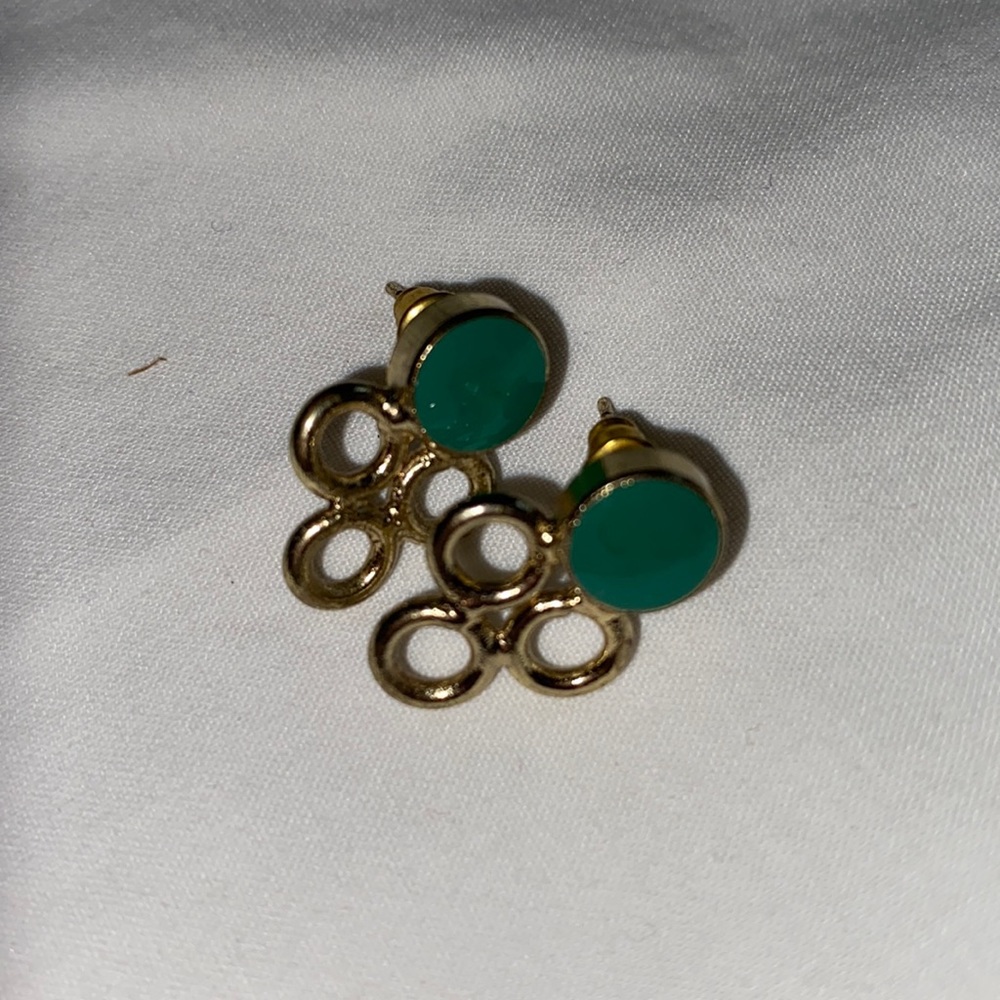 Gold-tone and Green Earrings